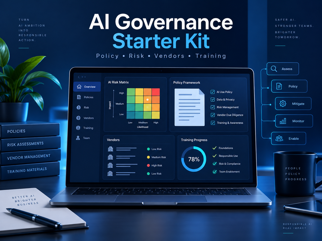 AI Governance Starter Kit dashboard with policy, risk, vendor and training modules